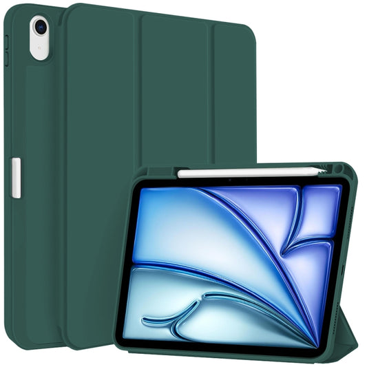 For iPad Air 11 2025 / 2024 3-fold TPU Smart Leather Tablet Case with Pen Slot(Dark Green) - iPad Air 11 2025 / 2024 Cases by buy2fix | Online Shopping UK | buy2fix
