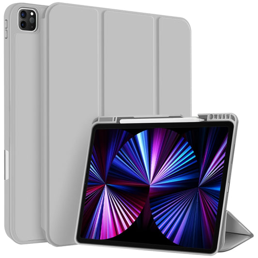 For iPad Pro 11 2022 / 2021 / 2020 3-fold TPU Smart Leather Tablet Case with Pen Slot(Grey) - iPad Pro 11 (2022/2021) Cases by buy2fix | Online Shopping UK | buy2fix