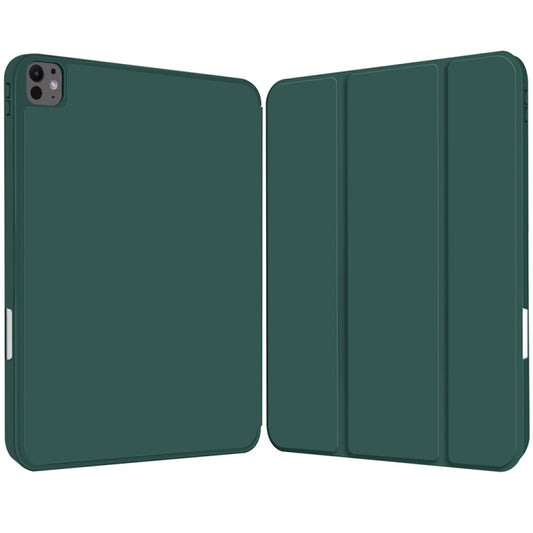 For iPad Pro 11 2024 3-fold TPU Smart Leather Tablet Case with Pen Slot(Dark Green) - iPad Pro 11 2024 Cases by buy2fix | Online Shopping UK | buy2fix