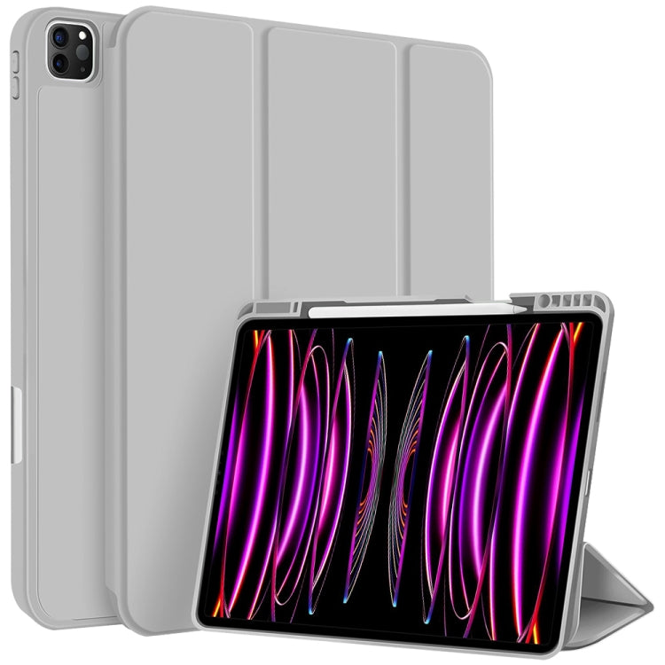 For iPad Pro 12.9 3-fold TPU Smart Leather Tablet Case with Pen Slot(Grey) - iPad Pro 12.9 (2020) Cases by buy2fix | Online Shopping UK | buy2fix