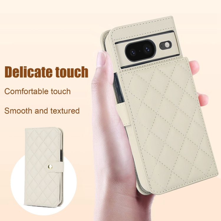 For Google Pixel 8a Crossbody Multifunction Rhombic Leather Phone Case(White) by buy2fix