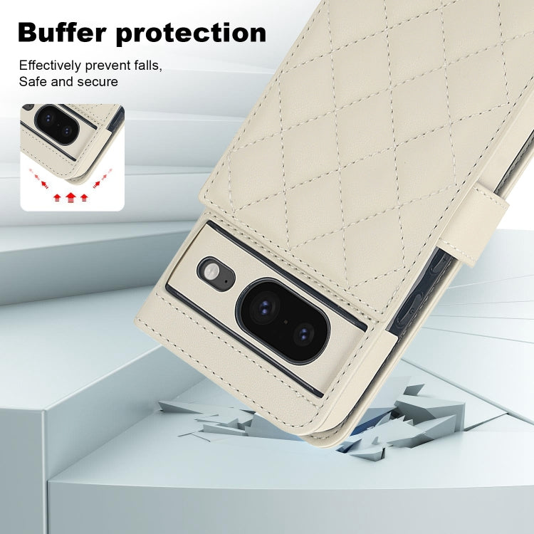 For Google Pixel 8a Crossbody Multifunction Rhombic Leather Phone Case(White) by buy2fix