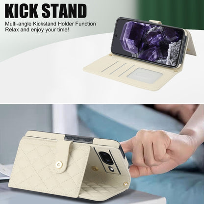 For Google Pixel 8a Crossbody Multifunction Rhombic Leather Phone Case(White) by buy2fix