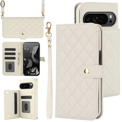 For Google Pixel 9 Crossbody Multifunction Rhombic Leather Phone Case(White) by buy2fix
