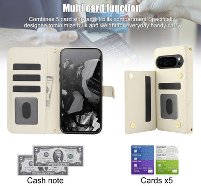 For Google Pixel 9 Crossbody Multifunction Rhombic Leather Phone Case(White) by buy2fix