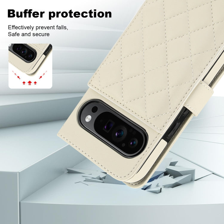 For Google Pixel 9 Crossbody Multifunction Rhombic Leather Phone Case(White) by buy2fix