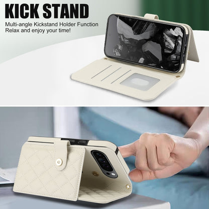 For Google Pixel 9 Crossbody Multifunction Rhombic Leather Phone Case(White) by buy2fix