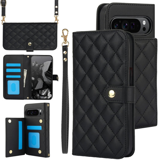 For Google Pixel 9 Crossbody Multifunction Rhombic Leather Phone Case(Black) by buy2fix