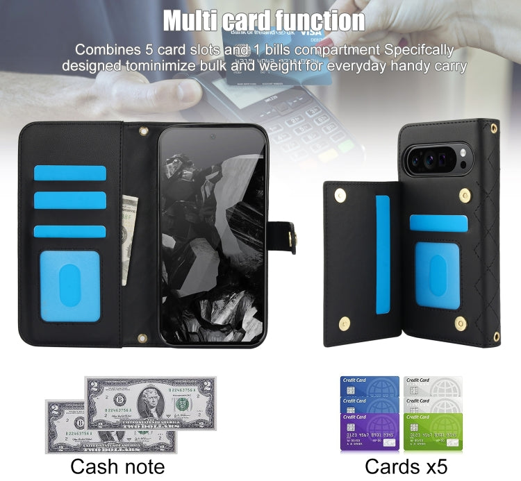 For Google Pixel 9 Crossbody Multifunction Rhombic Leather Phone Case(Black) by buy2fix