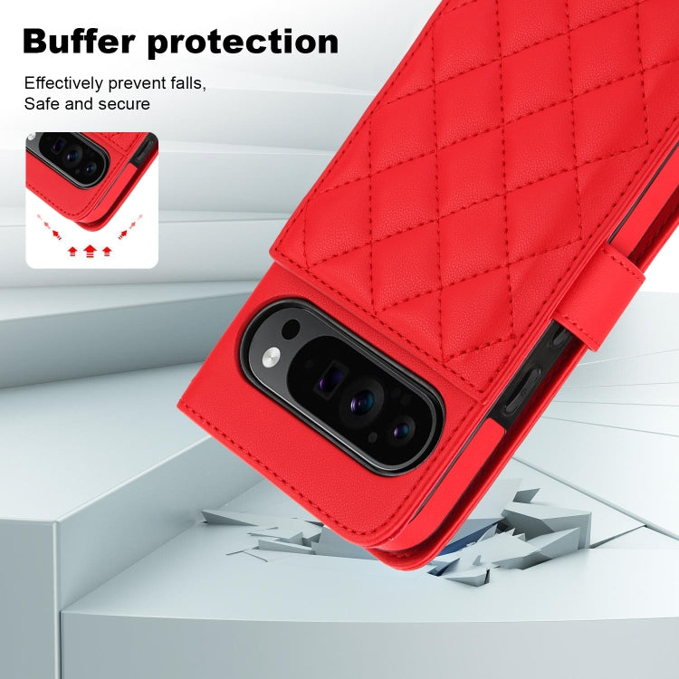 For Google Pixel 9 Crossbody Multifunction Rhombic Leather Phone Case(Red) by buy2fix