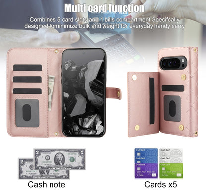 For Google Pixel 9 Crossbody Multifunction Rhombic Leather Phone Case(Rose Gold) by buy2fix