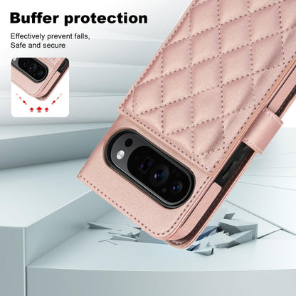 For Google Pixel 9 Crossbody Multifunction Rhombic Leather Phone Case(Rose Gold) by buy2fix