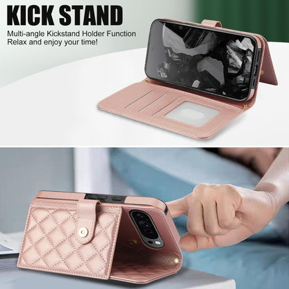 For Google Pixel 9 Crossbody Multifunction Rhombic Leather Phone Case(Rose Gold) by buy2fix