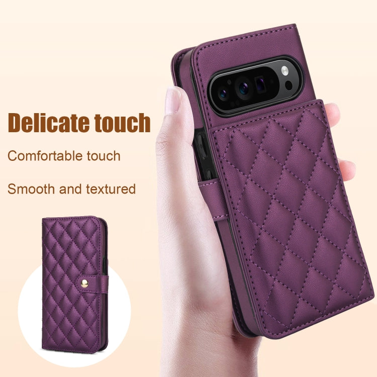For Google Pixel 9 Crossbody Multifunction Rhombic Leather Phone Case(Dark Purple) by buy2fix