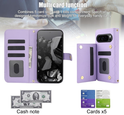 For Google Pixel 9 Crossbody Multifunction Rhombic Leather Phone Case(Purple) by buy2fix