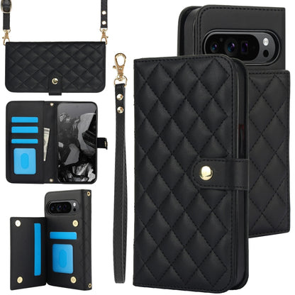 For Google Pixel 9 Pro XL Crossbody Multifunction Rhombic Leather Phone Case(Black) by buy2fix