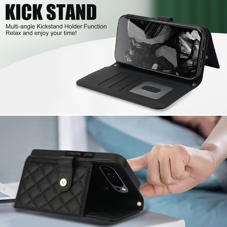 For Google Pixel 9 Pro XL Crossbody Multifunction Rhombic Leather Phone Case(Black) by buy2fix