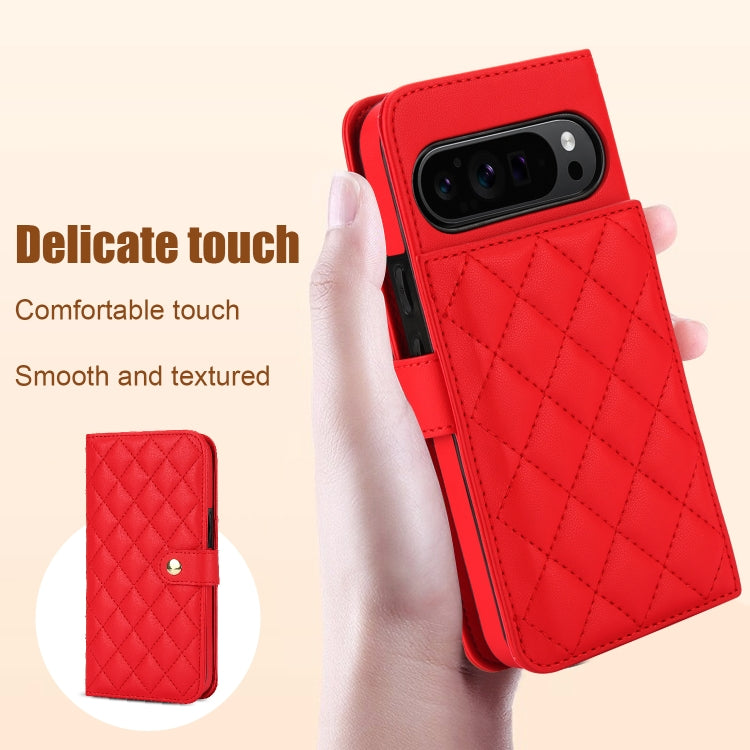 For Google Pixel 9 Pro XL Crossbody Multifunction Rhombic Leather Phone Case(Red) by buy2fix