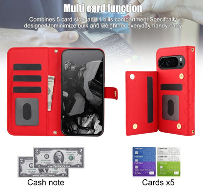 For Google Pixel 9 Pro XL Crossbody Multifunction Rhombic Leather Phone Case(Red) by buy2fix