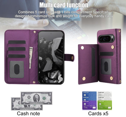 For Google Pixel 9 Pro XL Crossbody Multifunction Rhombic Leather Phone Case(Dark Purple) by buy2fix