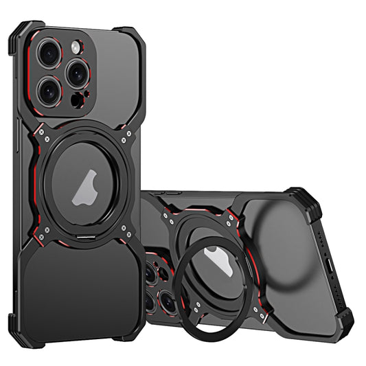 For iPhone 15 Pro Mechanical Arm Borderless MagSafe Holder Metal Phone Case(Black Red) - iPhone 15 Pro Cases by buy2fix | Online Shopping UK | buy2fix