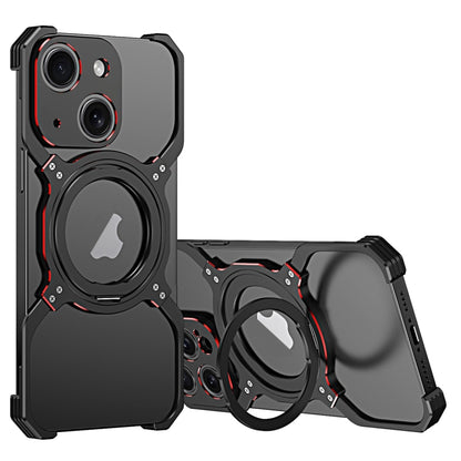For iPhone 15 Mechanical Arm Borderless MagSafe Holder Metal Phone Case(Black Red) - iPhone 15 Cases by buy2fix | Online Shopping UK | buy2fix