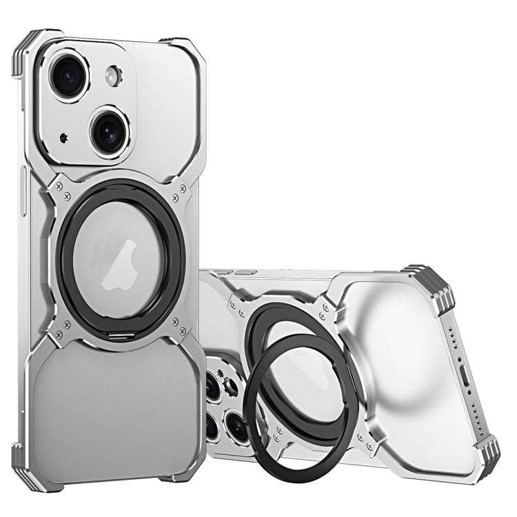 For iPhone 14 Mechanical Arm Borderless MagSafe Holder Metal Phone Case(Silver) by buy2fix