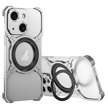 For iPhone 14 Mechanical Arm Borderless MagSafe Holder Metal Phone Case(Silver) by buy2fix