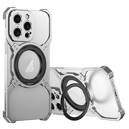 For iPhone 13 Pro Max Mechanical Arm Borderless MagSafe Holder Metal Phone Case(Silver) - iPhone 13 Pro Max Cases by buy2fix | Online Shopping UK | buy2fix