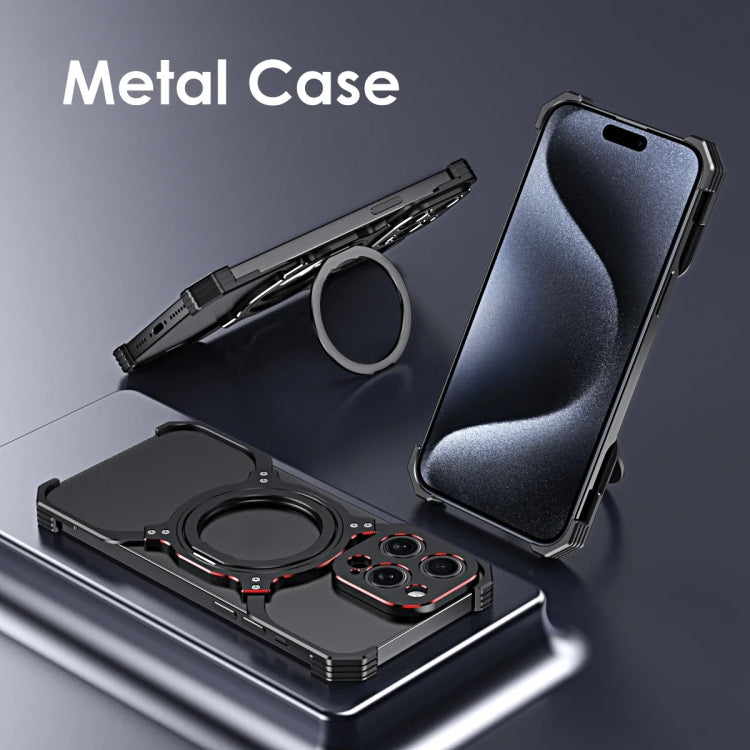 For iPhone 14 Mechanical Arm Borderless MagSafe Holder Metal Phone Case(Black Purple) - iPhone 14 Cases by buy2fix | Online Shopping UK | buy2fix