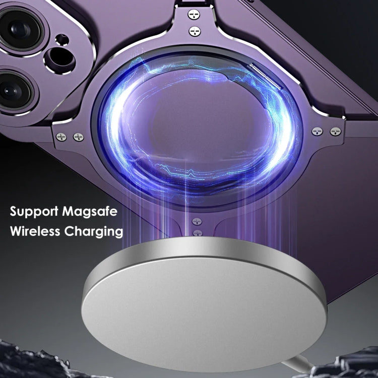 For iPhone 13 Pro Max Mechanical Arm Borderless MagSafe Holder Metal Phone Case(Black Purple) - iPhone 13 Pro Max Cases by buy2fix | Online Shopping UK | buy2fix