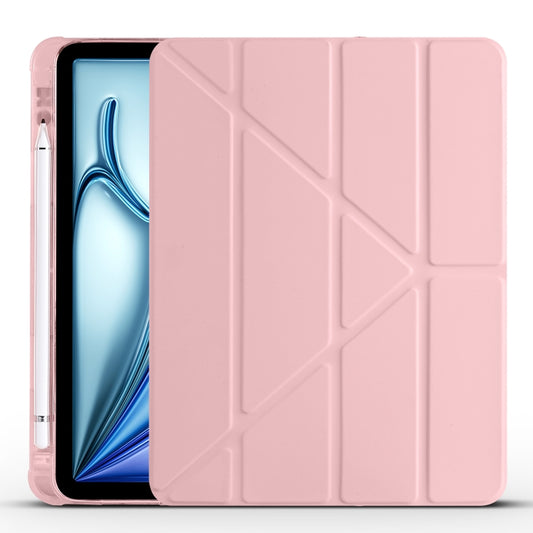 For iPad Air 11 2025 / 2024 Multi-folding TPU Leather Smart Tablet Case with Pen Slot(Pink) - iPad Air 11 2025 / 2024 Cases by buy2fix | Online Shopping UK | buy2fix