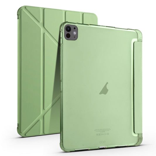 For iPad Pro 11 2025 / 2024 Multi-folding TPU Leather Smart Tablet Case with Pen Slot(Matcha Green) by buy2fix