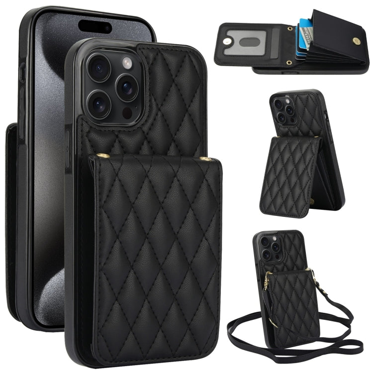 For iPhone 15 Pro Max YM015 Crossbody Rhombic Card Bag RFID Phone Case(Black) - iPhone 15 Pro Max Cases by buy2fix | Online Shopping UK | buy2fix