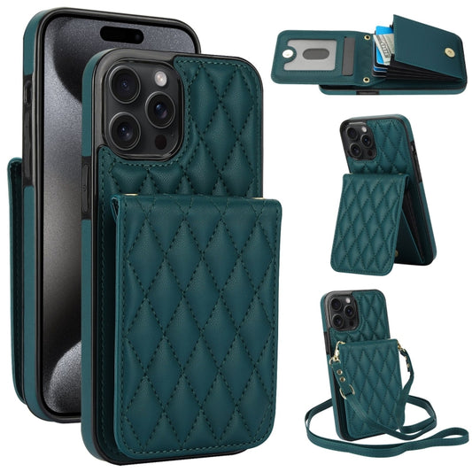 For iPhone 15 Pro Max YM015 Crossbody Rhombic Card Bag RFID Phone Case(Green) - iPhone 15 Pro Max Cases by buy2fix | Online Shopping UK | buy2fix