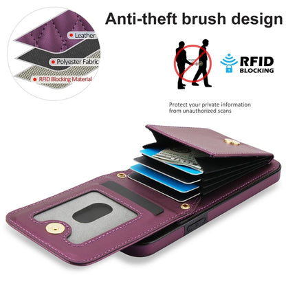 For iPhone 15 Pro Max YM015 Crossbody Rhombic Card Bag RFID Phone Case(Dark Purple) - iPhone 15 Pro Max Cases by buy2fix | Online Shopping UK | buy2fix