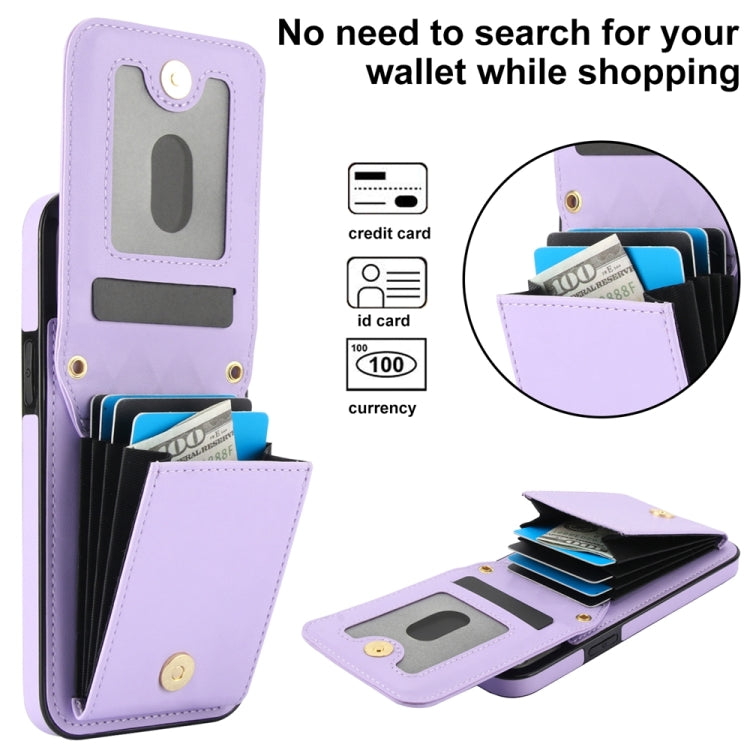 For iPhone 15 Pro Max YM015 Crossbody Rhombic Card Bag RFID Phone Case(Light Purple) - iPhone 15 Pro Max Cases by buy2fix | Online Shopping UK | buy2fix