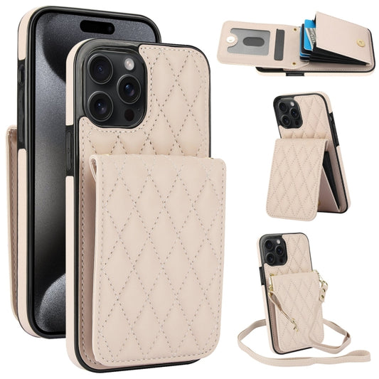 For iPhone 15 Pro YM015 Crossbody Rhombic Card Bag RFID Phone Case(White) - iPhone 15 Pro Cases by buy2fix | Online Shopping UK | buy2fix