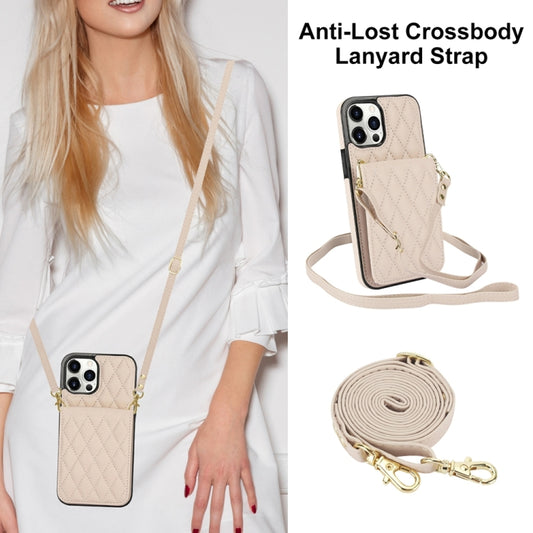 For iPhone 15 Pro YM015 Crossbody Rhombic Card Bag RFID Phone Case(White) - iPhone 15 Pro Cases by buy2fix | Online Shopping UK | buy2fix