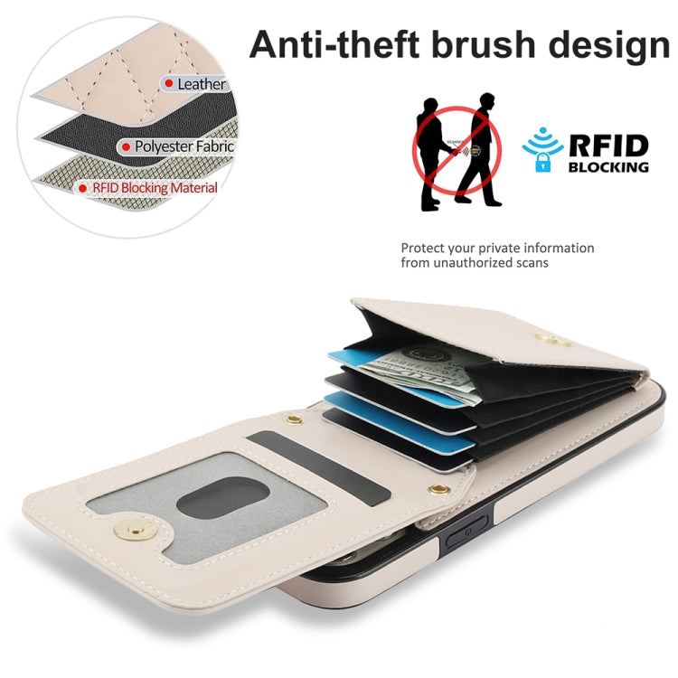 For iPhone 15 Pro YM015 Crossbody Rhombic Card Bag RFID Phone Case(White) - iPhone 15 Pro Cases by buy2fix | Online Shopping UK | buy2fix