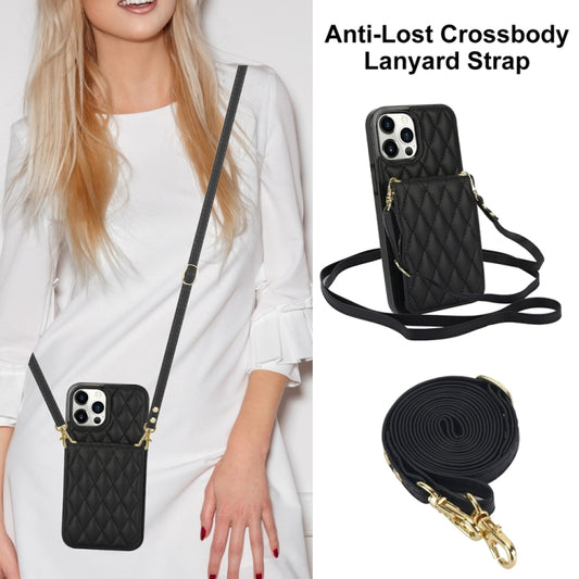 For iPhone 15 Pro YM015 Crossbody Rhombic Card Bag RFID Phone Case(Black) - iPhone 15 Pro Cases by buy2fix | Online Shopping UK | buy2fix