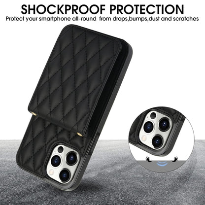 For iPhone 15 Pro YM015 Crossbody Rhombic Card Bag RFID Phone Case(Black) - iPhone 15 Pro Cases by buy2fix | Online Shopping UK | buy2fix