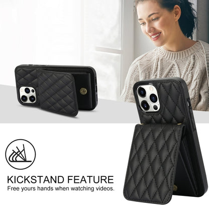 For iPhone 15 Pro YM015 Crossbody Rhombic Card Bag RFID Phone Case(Black) - iPhone 15 Pro Cases by buy2fix | Online Shopping UK | buy2fix