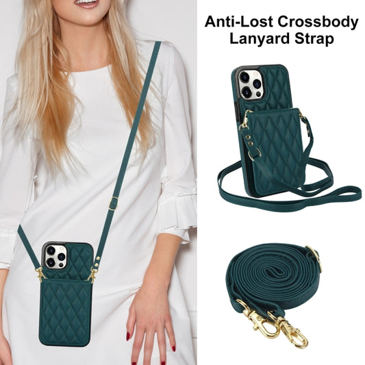 For iPhone 15 Pro YM015 Crossbody Rhombic Card Bag RFID Phone Case(Green) - iPhone 15 Pro Cases by buy2fix | Online Shopping UK | buy2fix