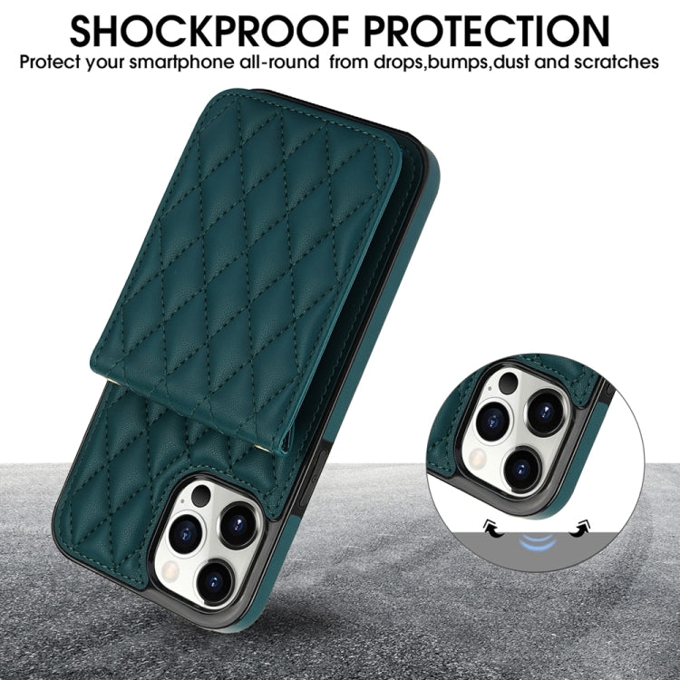 For iPhone 15 Pro YM015 Crossbody Rhombic Card Bag RFID Phone Case(Green) - iPhone 15 Pro Cases by buy2fix | Online Shopping UK | buy2fix