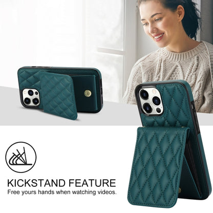 For iPhone 15 Pro YM015 Crossbody Rhombic Card Bag RFID Phone Case(Green) - iPhone 15 Pro Cases by buy2fix | Online Shopping UK | buy2fix