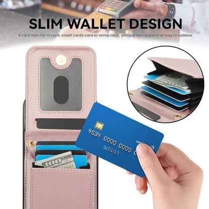 For iPhone 15 Pro YM015 Crossbody Rhombic Card Bag RFID Phone Case(Rose Gold) - iPhone 15 Pro Cases by buy2fix | Online Shopping UK | buy2fix