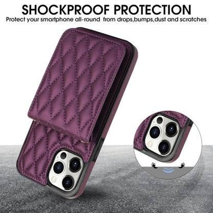For iPhone 15 Pro YM015 Crossbody Rhombic Card Bag RFID Phone Case(Dark Purple) - iPhone 15 Pro Cases by buy2fix | Online Shopping UK | buy2fix