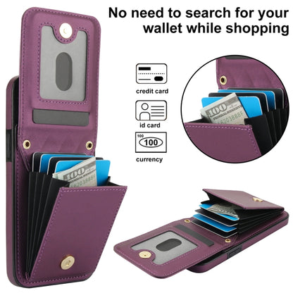 For iPhone 15 Pro YM015 Crossbody Rhombic Card Bag RFID Phone Case(Dark Purple) - iPhone 15 Pro Cases by buy2fix | Online Shopping UK | buy2fix