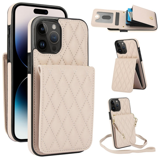 For iPhone 14 Pro Max YM015 Crossbody Rhombic Card Bag RFID Phone Case(White) - iPhone 14 Pro Max Cases by buy2fix | Online Shopping UK | buy2fix